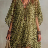Bianca • Šaty z chiffon s leopardím vzorom, voľného a splývavého strihu, výstrih do V