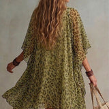 Bianca • Šaty z chiffon s leopardím vzorom, voľného a splývavého strihu, výstrih do V