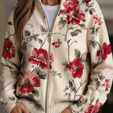 Wilhelmine™ | Vintage růžový potisk zip kardigan