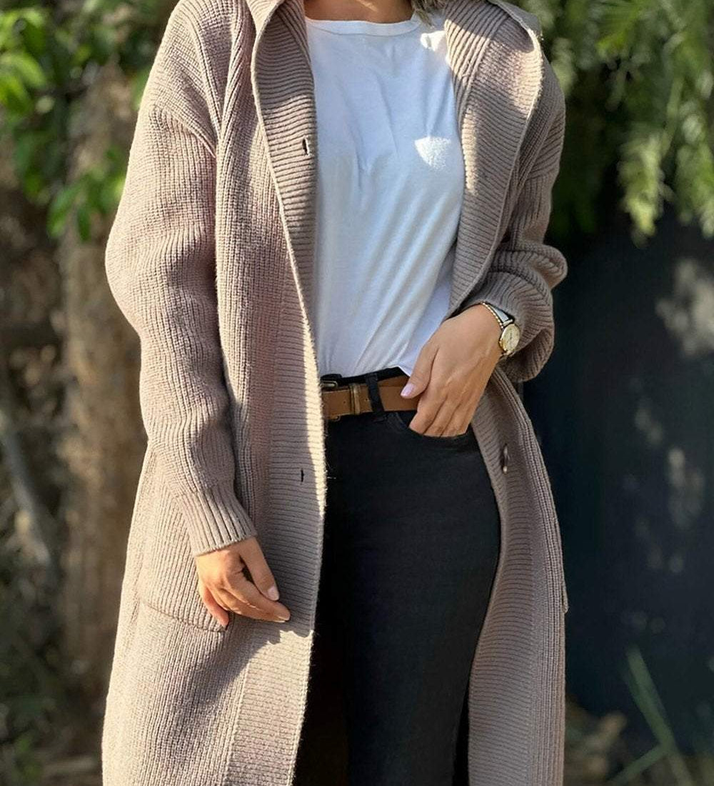Lina | Elegantní pletený kabát pro ženy s kapucí